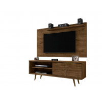 Manhattan Comfort 221-201AMC9 Liberty 62.99 Mid-Century Modern TV Stand and Panel with Solid Wood Legs in Rustic Brown